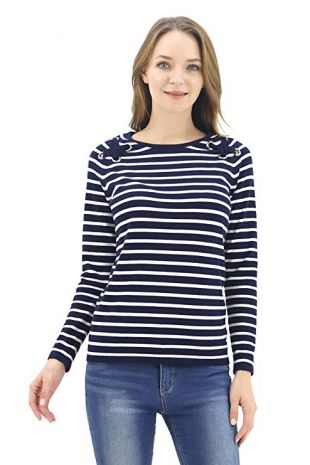 benancy - BENANCY Women's Crewneck Striped Long Sleeve Soft Pullover ...