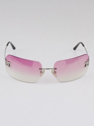 Chanel Pink Gradient Rimless Rhinestone CC Logo Sunglasses worn by