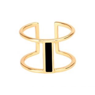 BAGUE OUVERTE AJUSTABLE EN LAITON ET ÉMAIL NOIR  FEMME | Place des Tendances