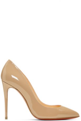 Christian Louboutin - Escarpins en cuir verni beiges Pigalles Follies