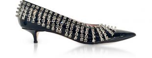 Crystal Fringes Patent Leather Mid Heel Pumps