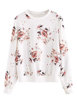 ROMWE Women's Casual Floral Print Long Sleeve Pullover Tops Lightweight Sweatshirt