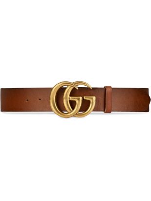 Brown  Leather Belt With Double G Buckle
