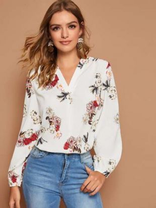 White Floral Blouse