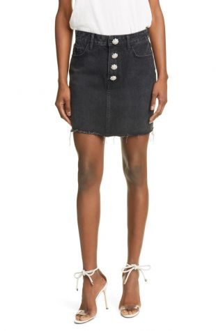 Reese Crystal Button Denim Mini Skirt