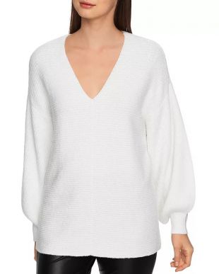 V-Neck Bubble Sleeve Sweater