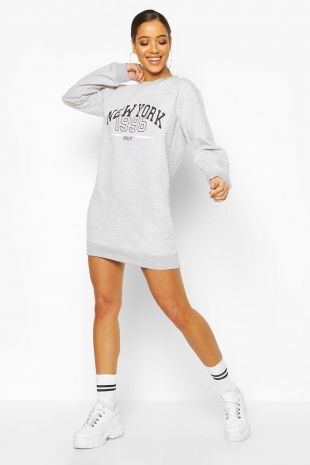 New York Oversized Sweat Dress | Boohoo UK