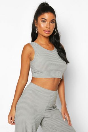Petite Ribbed Tie Back Crop Top | Boohoo UK