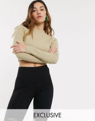 COLLUSION rib long sleeve t-shirt in beige | ASOS