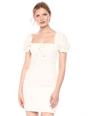 ASTR the label Women's NINA Puff Cap Sleeve Bodycon Mini Dress, Off White, M