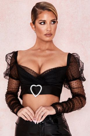 Clothing : Tops : 'Clara' Gathered Mesh Heart Buckle Top