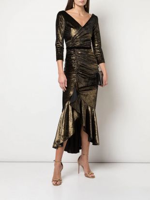 Marchesa Notte Ruched Ruffle Evening Dress - Farfetch