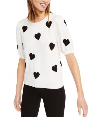 Intarsia Heart Short-Sleeve Sweater, Created For Macy's