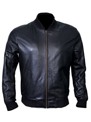 Bomber Jacket Men, Black Genuine Lambskin Leather Jacket for Men, Novelty Style … (Large)