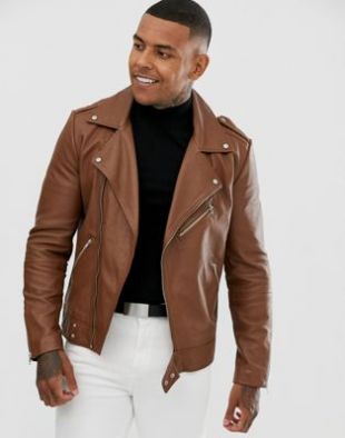 ASOS DESIGN - Blouson en cuir style motard - Fauve | ASOS