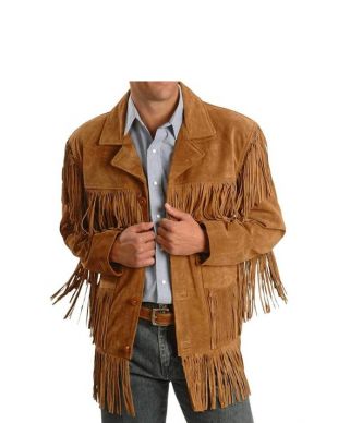 Men Western Fringe Jackets Men Brown Fringe Jacket Men Cow BOY Suede Jacke
