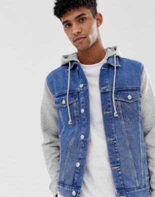 New Look - Veste en jean à manches en jersey - Bleu | ASOS