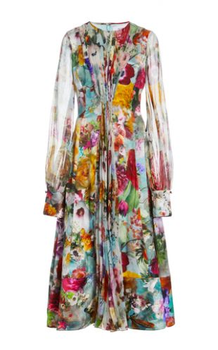 Pleated Floral Midi Dress