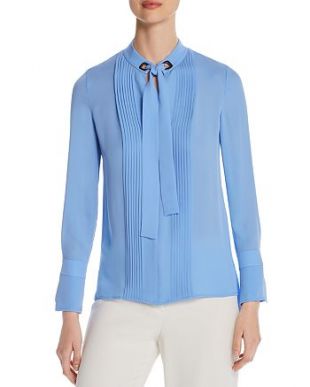 Tie-Neck Pintuck Blouse
