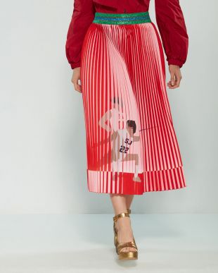 Pleated Fencing Print Midi Skirt