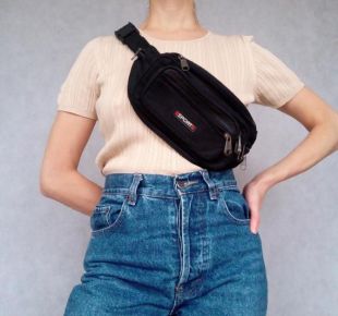 vintage 80s Fanny Pack, Black Lumbar Pack, Retro Bumbag, Small Fanny Pack