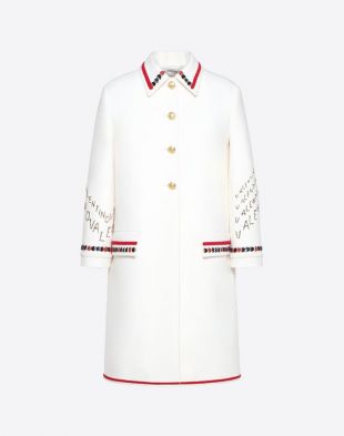 Embroidered Double Crêpe Wool Coat for Woman | Valentino Online Boutique