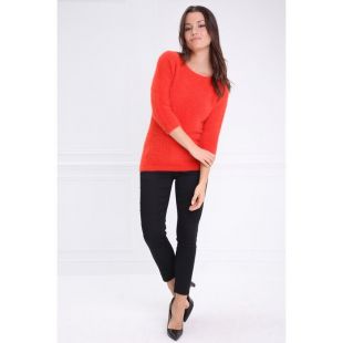 Pull col rond manches 3/4 rouge femme