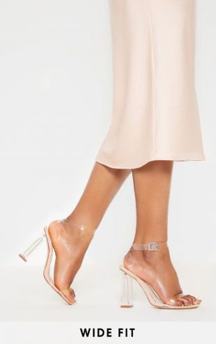prettylittlething - Nude Wide Fit Clear Block Heel Sandal