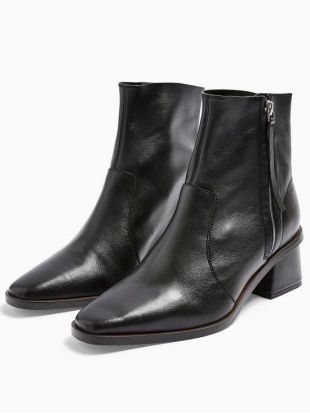 Black Margot Side Zip Leather Ankle Boots
