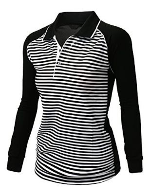 2-Tone Striped Coolon Long Sleeve Polo T-Shirt