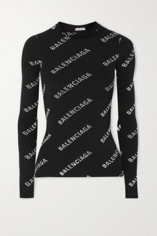 Balenciaga - Haut en mailles côtelées imprimées
