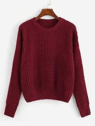Drop Shoulder Waffle Knit Sweater
