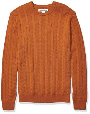 Amazon Essentials Men's Crewneck Cable Cotton Sweater, Rust, XX-Large