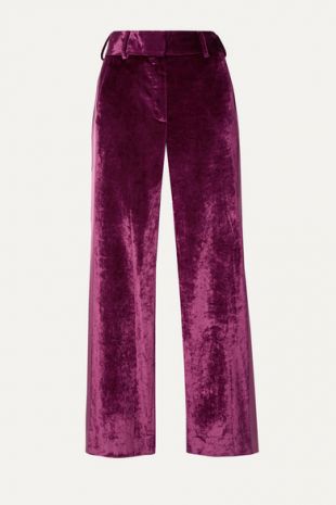 Sies Marjan - Sonya satin-trimmed crushed-velvet straight-leg pants
