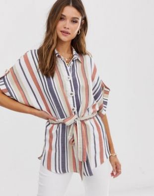 River Island oversized belted shirt in stripe | ASOS