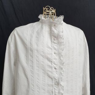 High Neck Français Blouse antique en coton ébouriffé