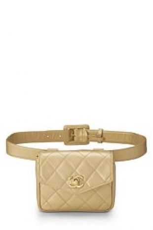 Gold Quilted Lambskin Envelope Belt Bag 80