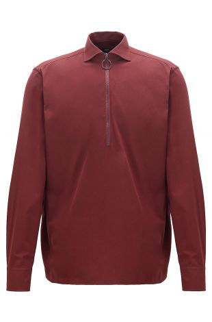 BOSS - Relaxed-fit shirt in cotton twill with zipped neck