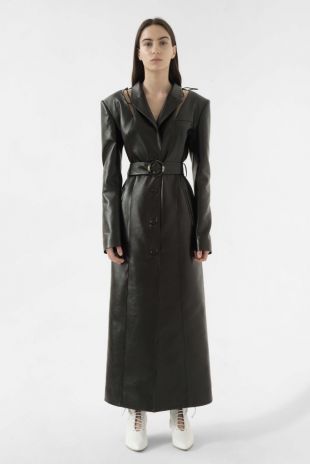 Black Leather Cut Out Coat