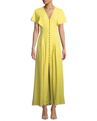 Yellow V-Neck Flounce-Sleeve Dress