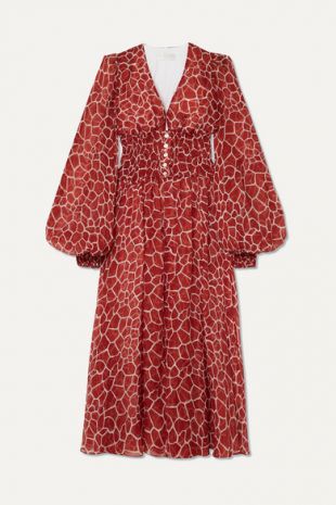 Syros Smocked Printed Silk-chiffon Midi Dress