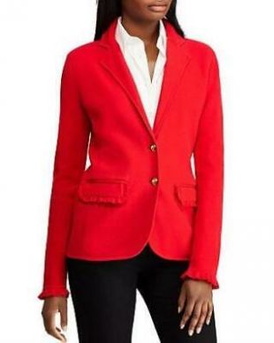 Ladies Red Knit Notch Collar Sweater Blazer