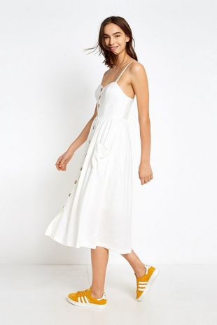 Emilia White Button-Through Midi Dress