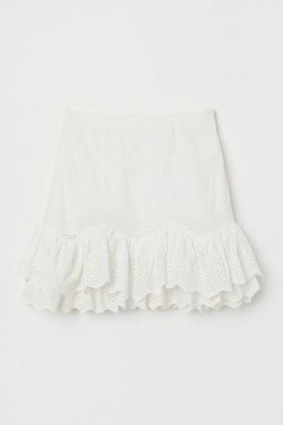 Flounced Cotton Skirt  White