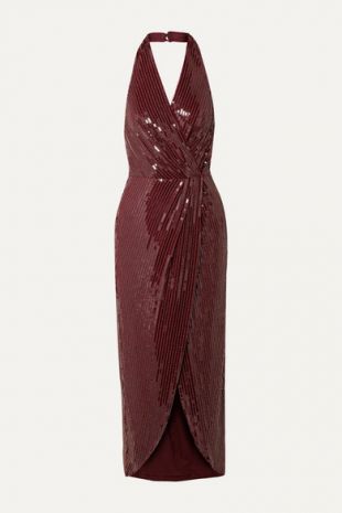 fallon carrington green sequin dress Burgundy worn by (Elizabeth Gillies) in Dynasty Season 3 Episode 13 pencil dress