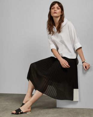 Colour Block Pleated Midi Skirt