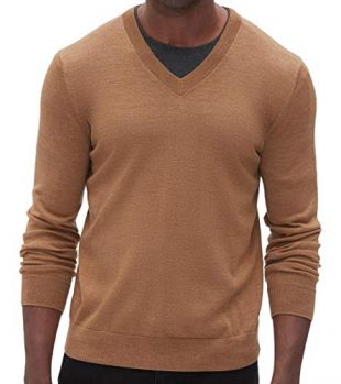 Camel Wool V-Neck Sweater