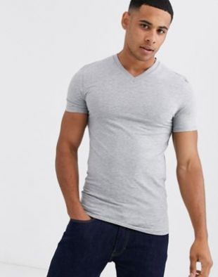 ASOS DESIGN - T-shirt moulant à col en V - Gris chiné | ASOS