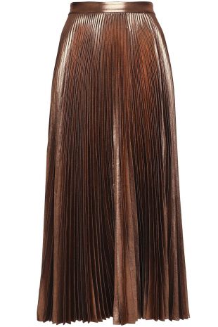 Copper Pleated Lamé Midi Skirt