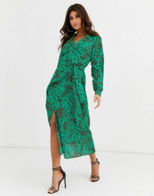 Wrap Front Midi Dress in Abstract Animal Print